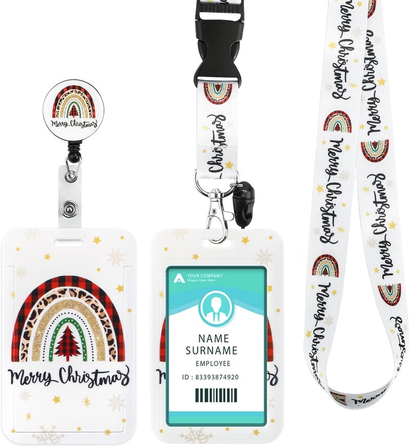 Hinsly ID Badge Holder with Lanyard Christmas Decoration, Retractable Badge Holders Reels with Lanyards Adjustable, for Women Kids Teacher Nurses Doctor Student - Image 1